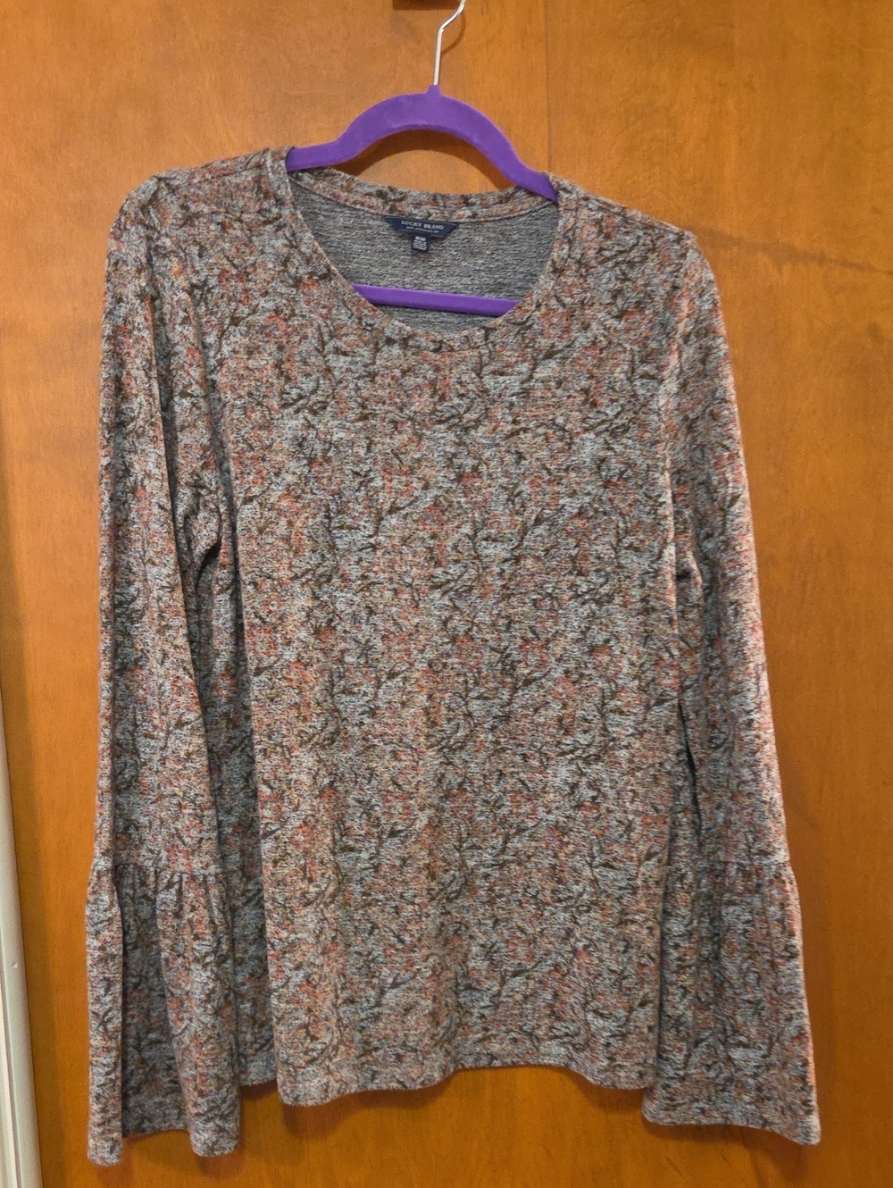 Lucky Brand Heathered Gray Long Sleeve Top with Pink Accent M
